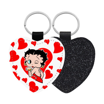 Betty Boop, Μπρελόκ PU δερμάτινο glitter καρδιά ΜΑΥΡΟ