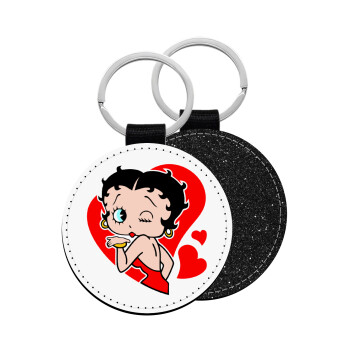 Betty Boop, Μπρελόκ Δερματίνη, στρογγυλό ΜΑΥΡΟ (5cm)