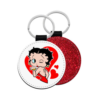 Betty Boop, Μπρελόκ Δερματίνη, στρογγυλό ΚΟΚΚΙΝΟ (5cm)