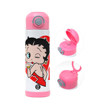 Betty Boop, Παιδικό παγούρι θερμό, ανοξείδωτο, με καλαμάκι ασφαλείας, ΡΟΖ (500ml)