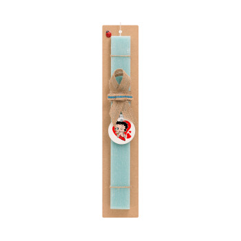Betty Boop, Πασχαλινό Σετ, ξύλινο μπρελόκ & πασχαλινή λαμπάδα αρωματική πλακέ (30cm) (ΤΙΡΚΟΥΑΖ)