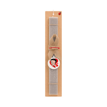 Betty Boop, Πασχαλινό Σετ, ξύλινο μπρελόκ & πασχαλινή λαμπάδα αρωματική πλακέ (30cm) (ΓΚΡΙ)