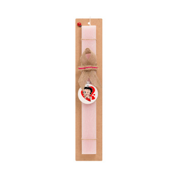 Betty Boop, Πασχαλινό Σετ, ξύλινο μπρελόκ & πασχαλινή λαμπάδα αρωματική πλακέ (30cm) (ΡΟΖ)