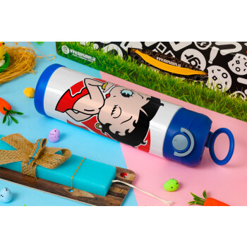 Betty Boop, Easter candle, Childrens hot water bottle, stainless steel, with safety straw, BLUE (500ml)