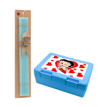 Betty Boop, Easter Set, children's snack container BLUE & Easter aromatic flat candle (30cm) (TURQUOISE)