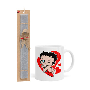 Betty Boop, Easter Set, Ceramic Cup (330ml) & Easter aromatic flat candle (30cm) (GRAY)