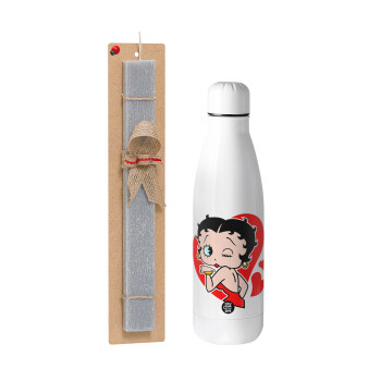 Betty Boop, Easter Set, metallic stainless thermos bottle (500ml) & scented flat Easter candle (30cm) (GRAY)
