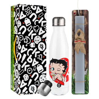 Betty Boop, Easter candle, metallic white thermos bottle (500ml) & aromatic flat candle (30cm) (GRAY)
