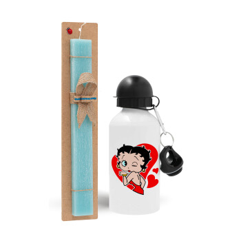 Betty Boop, Πασχαλινό Σετ, παγούρι μεταλλικό αλουμινίου (500ml) & λαμπάδα αρωματική πλακέ (30cm) (ΤΙΡΚΟΥΑΖ)