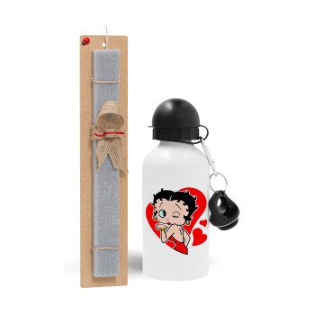 Betty Boop, Πασχαλινό Σετ, παγούρι μεταλλικό  αλουμινίου (500ml) & πασχαλινή λαμπάδα αρωματική πλακέ (30cm) (ΓΚΡΙ)