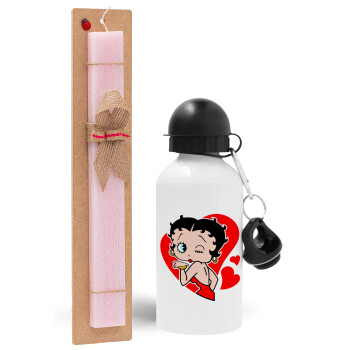 Betty Boop, Easter Set, metallic aluminum bottle (500ml) & aromatic flat Easter candle (30cm) (PINK)