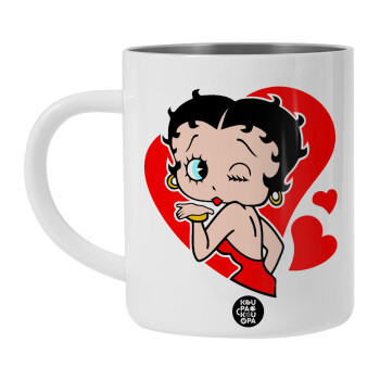 Betty Boop, Λευκή Ανοξείδωτη Μεταλλική Κούπα 450ml - Διπλού Τοιχώματος 