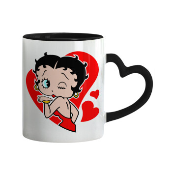 Betty Boop, Mug heart black handle, ceramic, 330ml