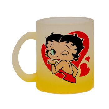 Betty Boop, Κούπα γυάλινη δίχρωμη με βάση το κίτρινο ματ, 330ml