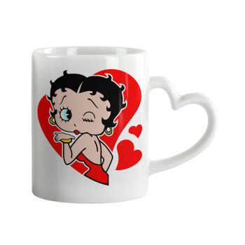 Betty Boop, Κούπα καρδιά χερούλι λευκή, κεραμική, 330ml