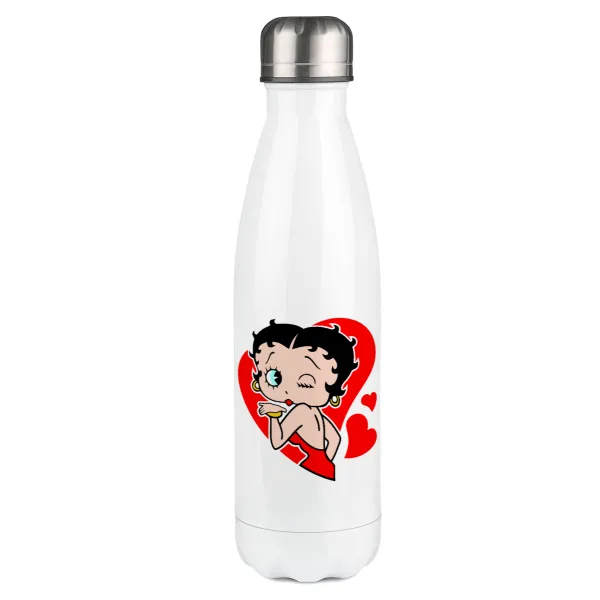 Betty Boop — Μεταλλικό παγούρι θερμός Λευκό (Stainless steel), διπλού τοιχώματος, 500ml