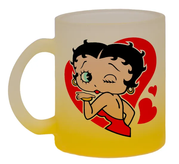 Betty Boop — Κούπα γυάλινη δίχρωμη με βάση το κίτρινο ματ, 330ml