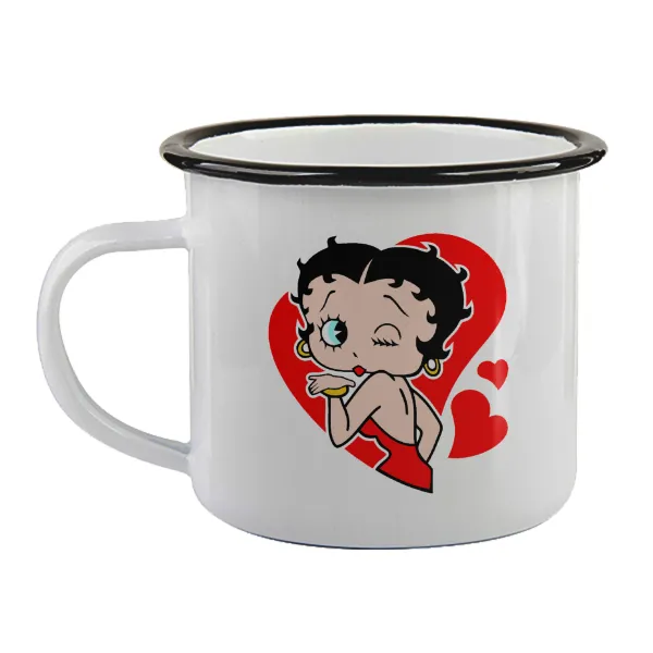Betty Boop — Enamel mug with black rim, 360ml