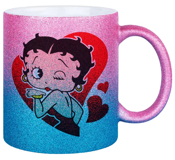 Betty Boop — Gold/blue glitter mug, ceramic, 330ml