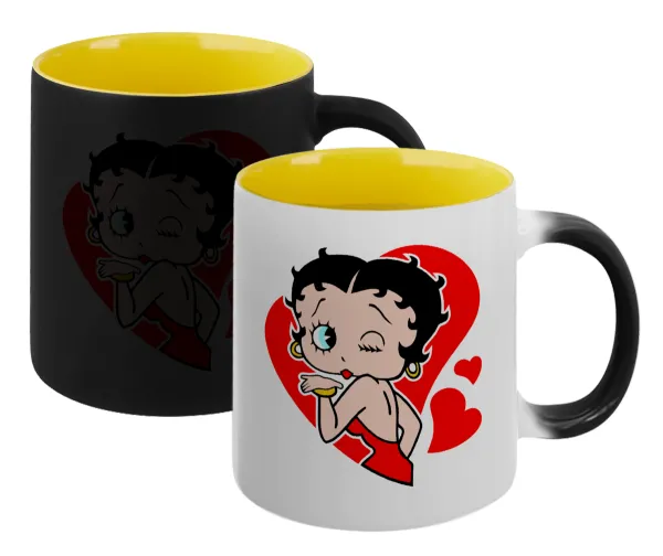 Betty Boop — Κούπα Μαγική εσωτερικό κίτρινη, κεραμική 330ml που αλλάζει χρώμα με το ζεστό ρόφημα