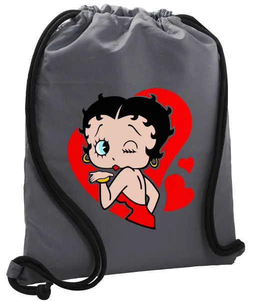 Betty Boop — Τσάντα πλάτης πουγκί GYMBAG ΓΚΡΙ, με τσέπη (40x48cm) & χονδρά κορδόνια