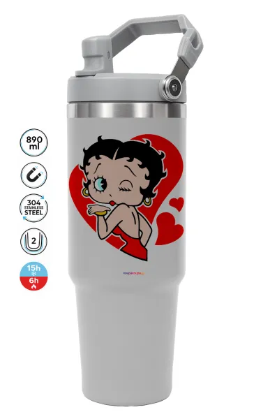 Betty Boop — ΓΚΡΙ Travel Tumbler Θερμός με χερούλι και καλαμάκι 890ml