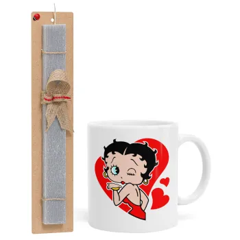 Betty Boop, Easter Set, Ceramic Cup (330ml) & Easter aromatic flat candle (30cm) (GRAY)