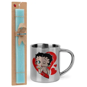 Betty Boop, Πασχαλινή Λαμπάδα με μεταλλική κούπα θερμό (300ml) & κερί αρωματικό πλακέ (30cm) (ΤΙΡΚΟΥΑΖ)