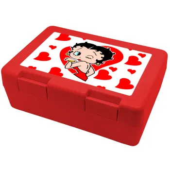 Betty Boop, Παιδικό δοχείο κολατσιού ΚΟΚΚΙΝΟ 185x128x65mm (BPA free πλαστικό)