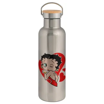 Betty Boop, Stainless steel Silver with wooden lid (bamboo), double wall, 750ml
