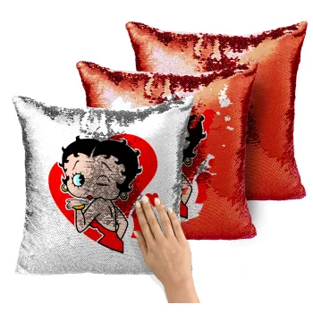 Betty Boop, Μαξιλάρι καναπέ Μαγικό Κόκκινο με πούλιες 40x40cm περιέχεται το γέμισμα