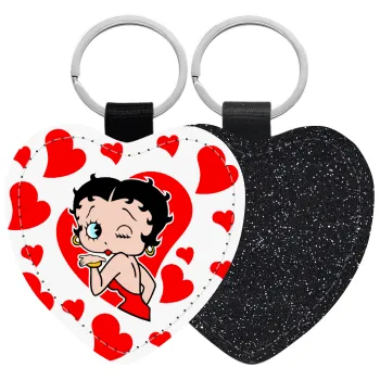 Betty Boop, Μπρελόκ PU δερμάτινο glitter καρδιά ΜΑΥΡΟ