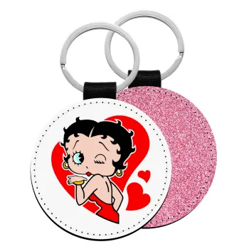 Betty Boop, Μπρελόκ Δερματίνη, στρογγυλό ΡΟΖ (5cm)