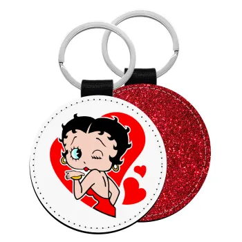 Betty Boop, Μπρελόκ Δερματίνη, στρογγυλό ΚΟΚΚΙΝΟ (5cm)