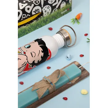Betty Boop, Πασχαλινή Λαμπάδα με παγούρι μεταλλικό (620ml, stainless steel) & κερί αρωματικό πλακέ (30cm) (ΤΙΡΚΟΥΑΖ)