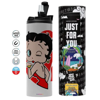 Betty Boop, Tumbler ποτήρι θερμό ΓΚΡΙ από ανοξείδωτο ατσάλι 600ml