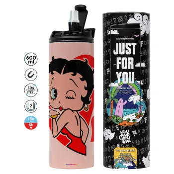 Betty Boop, Tumbler ποτήρι θερμό ΡΟΖ από ανοξείδωτο ατσάλι 600ml