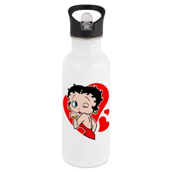 Betty Boop, White water bottle with straw, stainless steel 600ml