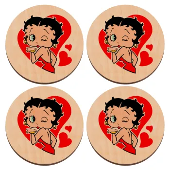 Betty Boop, ΣΕΤ x4 Σουβέρ ξύλινα στρογγυλά plywood (9cm)