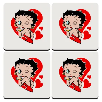 Betty Boop, ΣΕΤ 4 Σουβέρ ξύλινα τετράγωνα (9cm)