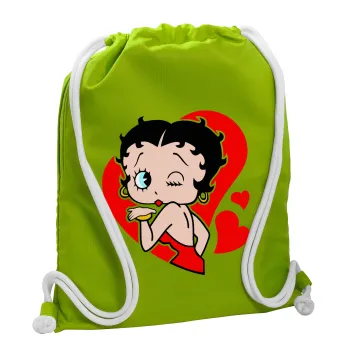 Betty Boop, Backpack bag GYMBAG LIME GREEN, with pocket (40x48cm) & thick cords