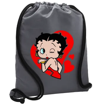 Betty Boop, Τσάντα πλάτης πουγκί GYMBAG ΓΚΡΙ, με τσέπη (40x48cm) & χονδρά κορδόνια