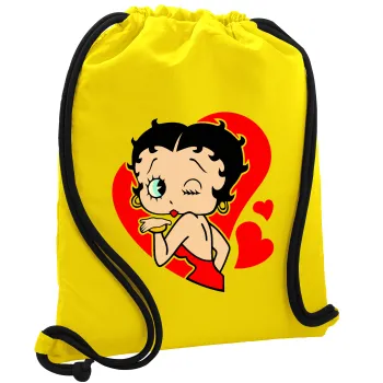 Betty Boop, Backpack pouch GYMBAG Yellow, with pocket (40x48cm) & thick cords