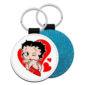 Betty Boop, Μπρελόκ Δερματίνη, στρογγυλό ΜΠΛΕ (5cm)