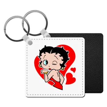 Betty Boop, Μπρελόκ Δερματίνη, τετράγωνο ΜΑΥΡΟ (5x5cm)