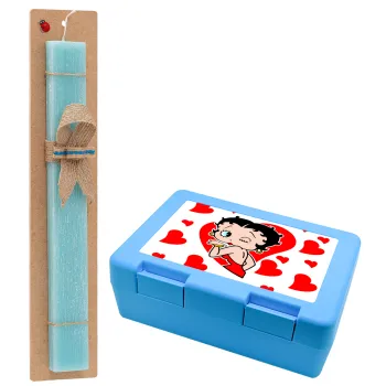 Betty Boop, Πασχαλινή Λαμπάδα με παιδικό δοχείο κολατσιού ΓΑΛΑΖΙΟ & κερί αρωματικό πλακέ (30cm) (ΤΙΡΚΟΥΑΖ)