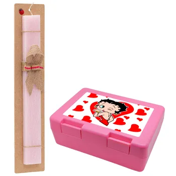 Betty Boop, Πασχαλινή Λαμπάδα με παιδικό δοχείο κολατσιού ΡΟΖ & κερί αρωματικό πλακέ (30cm) (ΡΟΖ)