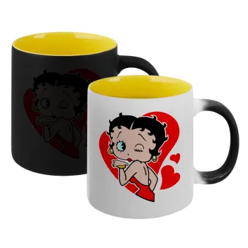 Betty Boop, Κούπα Μαγική εσωτερικό κίτρινη, κεραμική 330ml που αλλάζει χρώμα με το ζεστό ρόφημα