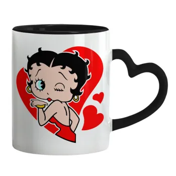 Betty Boop, Κούπα καρδιά χερούλι μαύρη, κεραμική, 330ml