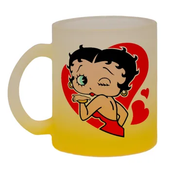 Betty Boop, Κούπα γυάλινη δίχρωμη με βάση το κίτρινο ματ, 330ml